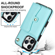 For iPhone 16 Pro RFID Card Slot Phone Case with Long Lanyard(Mint Green)
