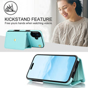 For iPhone 16 RFID Card Slot Phone Case with Long Lanyard(Mint Green)