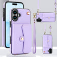 For iPhone 16 RFID Card Slot Phone Case with Long Lanyard(Purple) - iPhone 16 Cases by PMC TechLife | Online Shopping South Africa | PMC TechLife | Buy Now Pay Later Mobicred