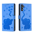 For Samsung Galaxy S25 5G Cartoon Elephant Embossed Leather Phone Case(Blue) - Galaxy S25 5G Cases by PMC Jewellery | Online Shopping South Africa | PMC Jewellery | Buy Now Pay Later Mobicred