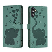 For Samsung Galaxy S25+ 5G Cartoon Elephant Embossed Leather Phone Case(Green)