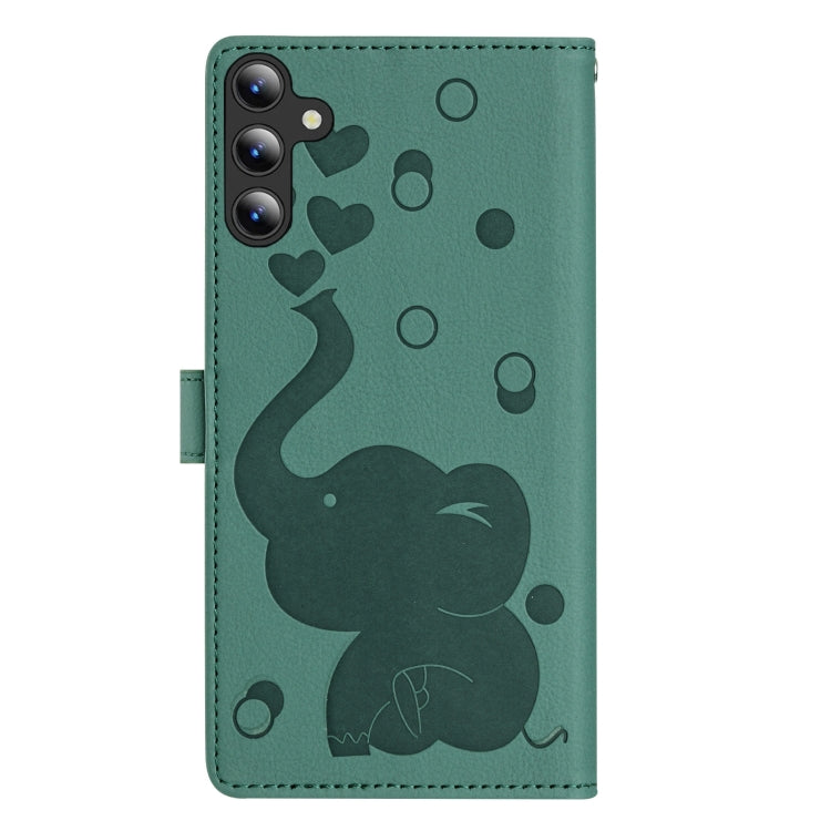 For Samsung Galaxy S25+ 5G Cartoon Elephant Embossed Leather Phone Case(Green)