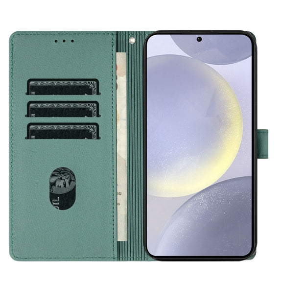 For Samsung Galaxy S25+ 5G Cartoon Elephant Embossed Leather Phone Case(Green)