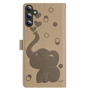 For Samsung Galaxy S25+ 5G Cartoon Elephant Embossed Leather Phone Case(Khaki)