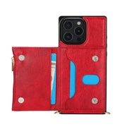 For iPhone 16 Pro Max Square Zipper Wallet Bag TPU+PU Back Cover Case(Red)
