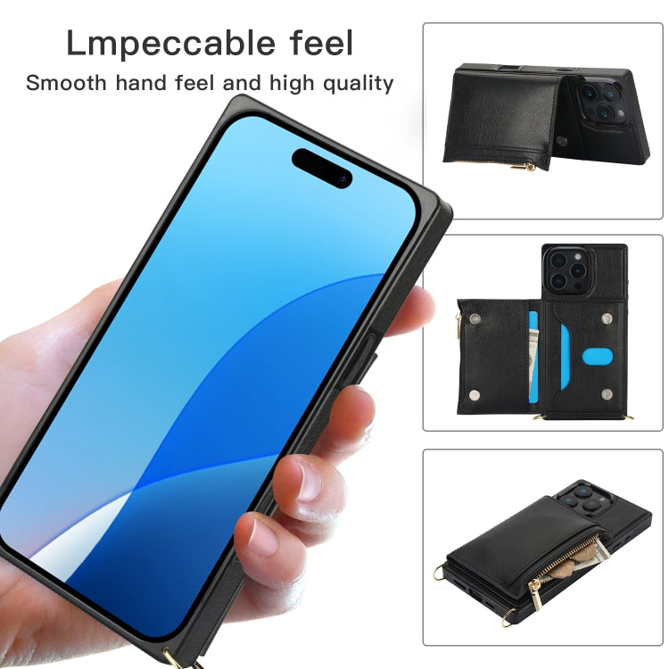 For iPhone 16 Pro Max Square Zipper Wallet Bag TPU+PU Back Cover Case(Red)