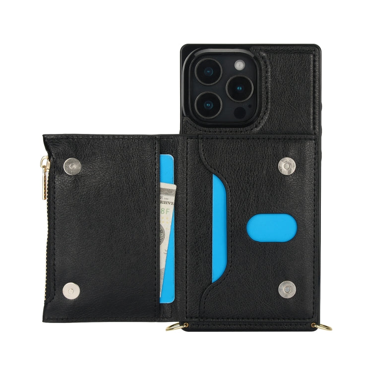 For iPhone 16 Pro Square Zipper Wallet Bag TPU+PU Back Cover Case(Black)