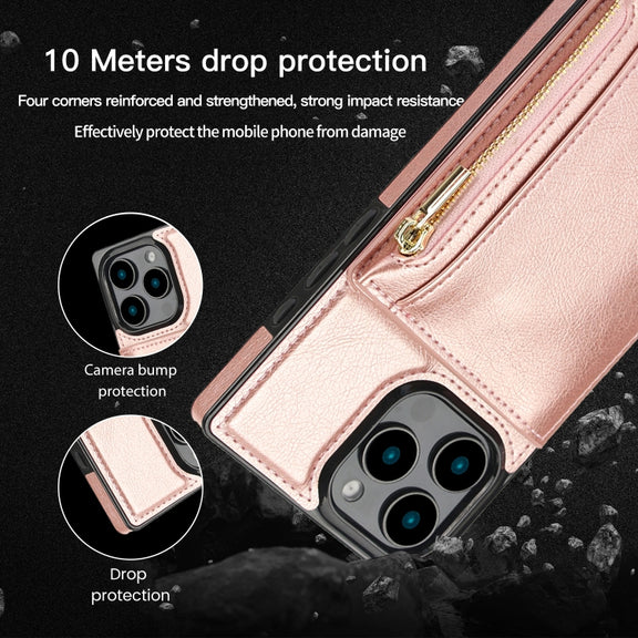 For iPhone 16 Pro Square Zipper Wallet Bag TPU+PU Back Cover Case(Black)