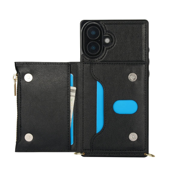For iPhone 16 Plus Square Zipper Wallet Bag TPU+PU Back Cover Case(Black)