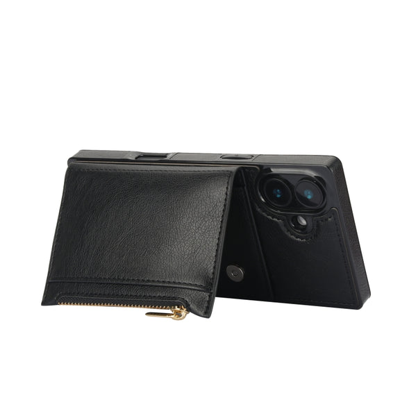For iPhone 16 Plus Square Zipper Wallet Bag TPU+PU Back Cover Case(Black)