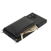 For iPhone 16 Plus Square Zipper Wallet Bag TPU+PU Back Cover Case(Black)
