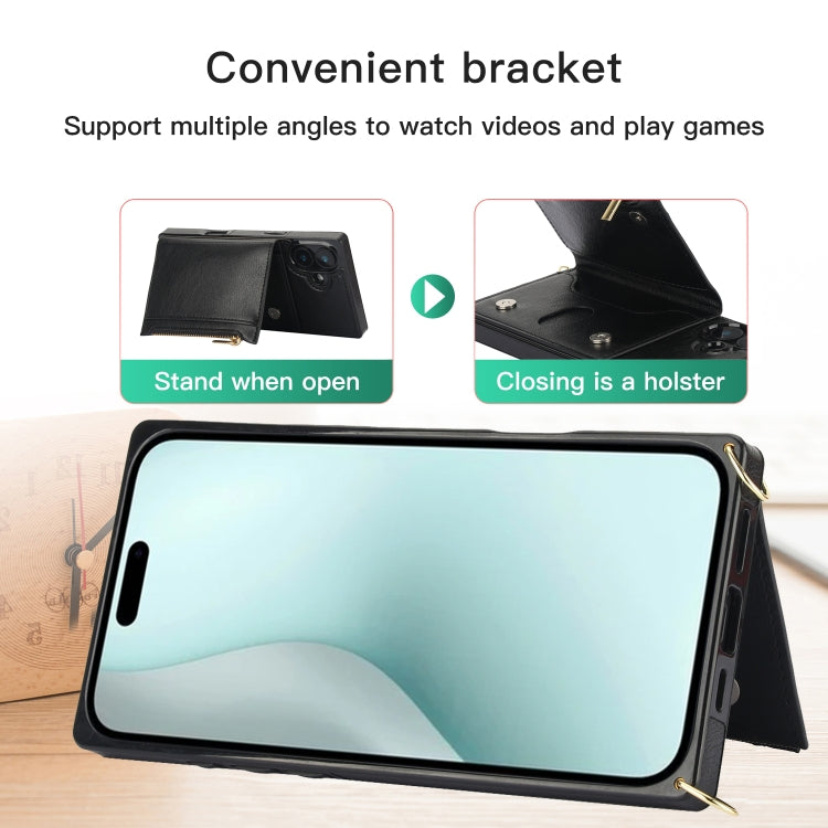 For iPhone 16 Plus Square Zipper Wallet Bag TPU+PU Back Cover Case(Black)