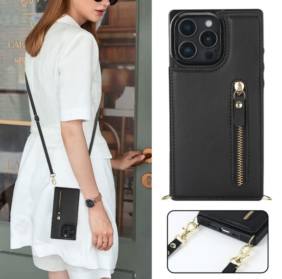 For iPhone 16 Pro Max Cross-body Zipper Square Phone Case(Black)