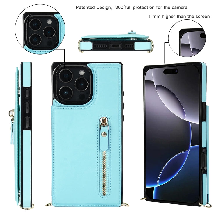 For iPhone 16 Pro Cross-body Zipper Square Phone Case(Green)