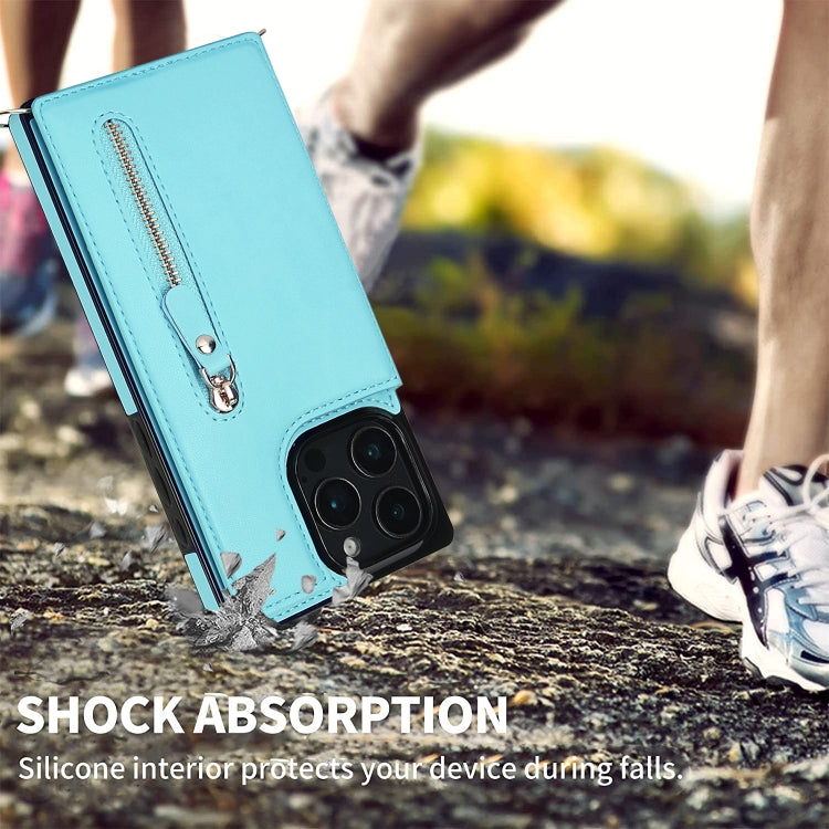 For iPhone 16 Pro Cross-body Zipper Square Phone Case(Green)