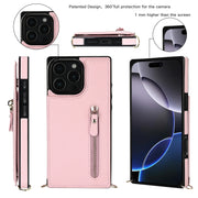 For iPhone 16 Pro Cross-body Zipper Square Phone Case(Pink)