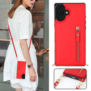 For iPhone 16 Cross-body Zipper Square Phone Case(Red)