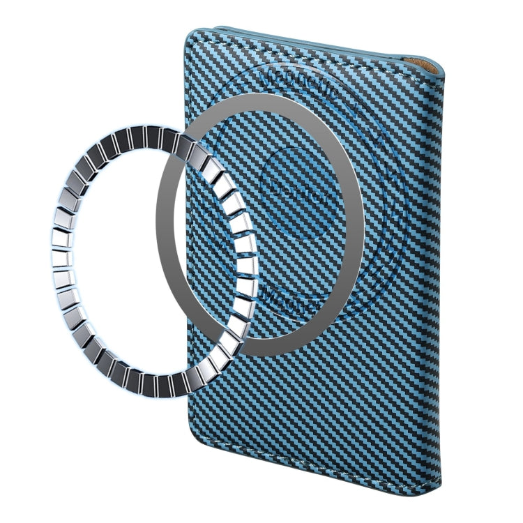 Denior V13 Magsafe Wallet Carbon Fiber Texture Leather Magnetic Card Holder Bag(Blue)