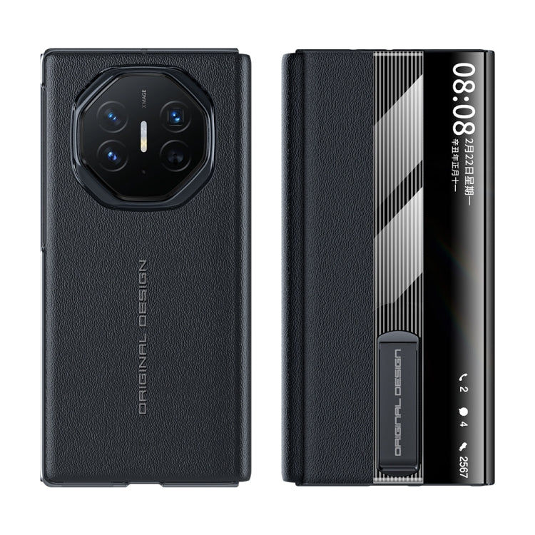 For Huawei Mate XT Ultimate Smart Side View Window Genuine Leather Phone Case(Black)