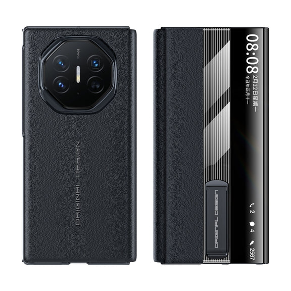 For Huawei Mate XT Ultimate Smart Side View Window Genuine Leather Phone Case(Black)