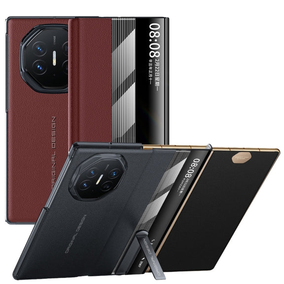 For Huawei Mate XT Ultimate Smart Side View Window Genuine Leather Phone Case(Black)