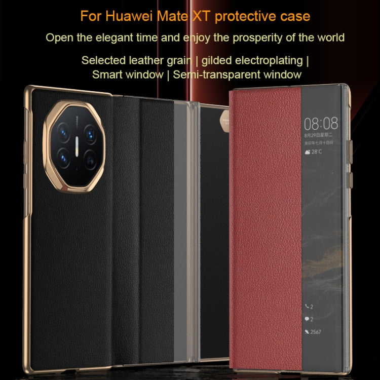 For Huawei Mate XT Ultimate Smart Side View Window Plain Leather Phone Case(Black)