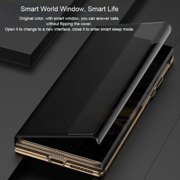 For Huawei Mate XT Ultimate Smart Side View Window Plain Leather Phone Case(Black)