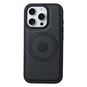 For iPhone 16 Pro Max Denior Carbon Fiber Texture Leather MagSafe Phone Case(Black)