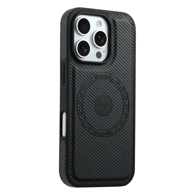 For iPhone 16 Pro Max Denior Carbon Fiber Texture Leather MagSafe Phone Case(Black)