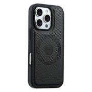 For iPhone 16 Pro Max Denior Carbon Fiber Texture Leather MagSafe Phone Case(Black)