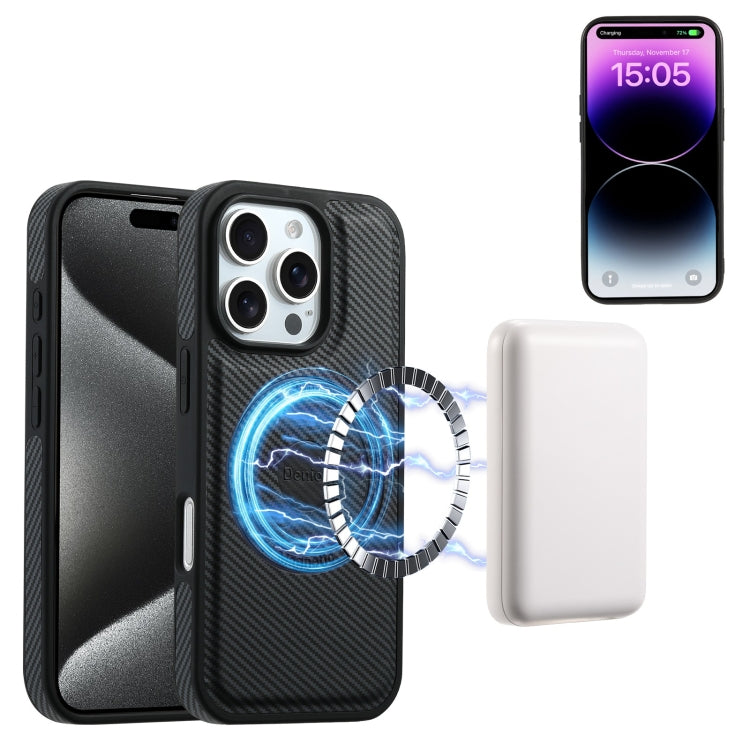 For iPhone 16 Pro Max Denior Carbon Fiber Texture Leather MagSafe Phone Case(Black)