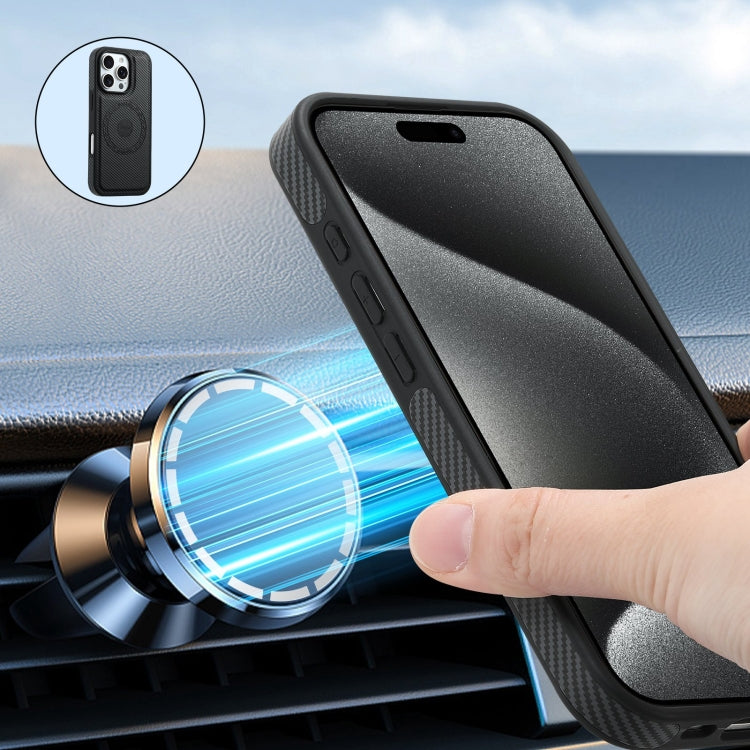 For iPhone 16 Pro Denior Carbon Fiber Texture Leather MagSafe Phone Case(Black)
