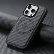 For iPhone 16 Pro Denior Carbon Fiber Texture Leather MagSafe Phone Case(Black)