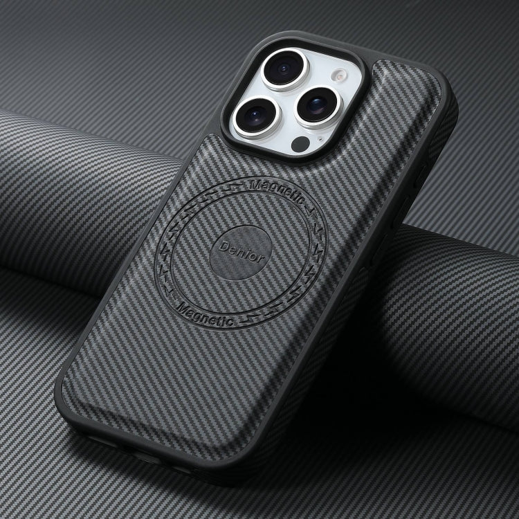 For iPhone 16 Pro Denior Carbon Fiber Texture Leather MagSafe Phone Case(Black)