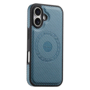 For iPhone 16 Plus Denior Carbon Fiber Texture Leather MagSafe Phone Case(Blue)