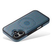 For iPhone 16 Plus Denior Carbon Fiber Texture Leather MagSafe Phone Case(Blue)