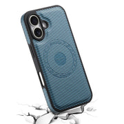 For iPhone 16 Plus Denior Carbon Fiber Texture Leather MagSafe Phone Case(Blue)