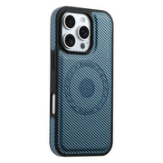 For iPhone 16 Denior Carbon Fiber Texture Leather MagSafe Phone Case(Blue)
