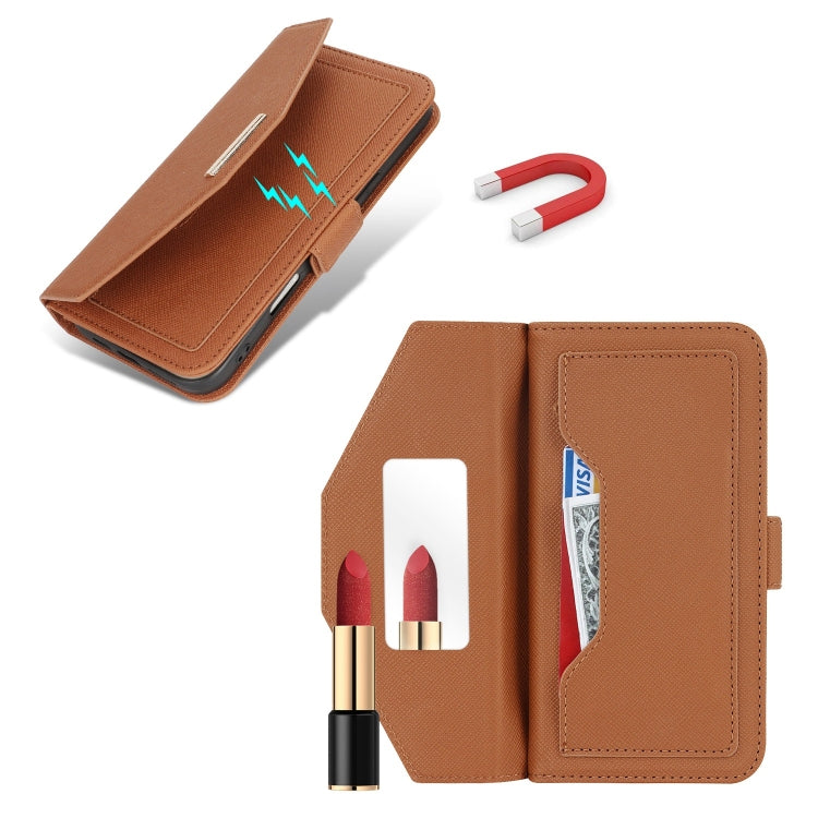 For iPhone 16 Pro Max Cross Texture Crossbody Lanyard Leather Phone Case(Brown)