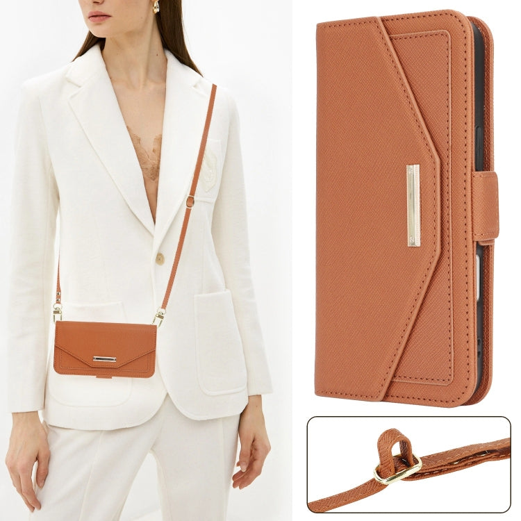 For iPhone 16 Pro Max Cross Texture Crossbody Lanyard Leather Phone Case(Brown)