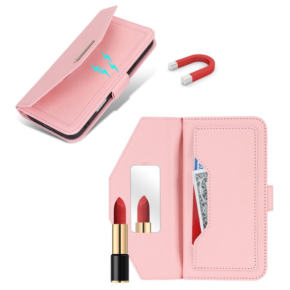 For iPhone 16 Pro Max Cross Texture Crossbody Lanyard Leather Phone Case(Pink)