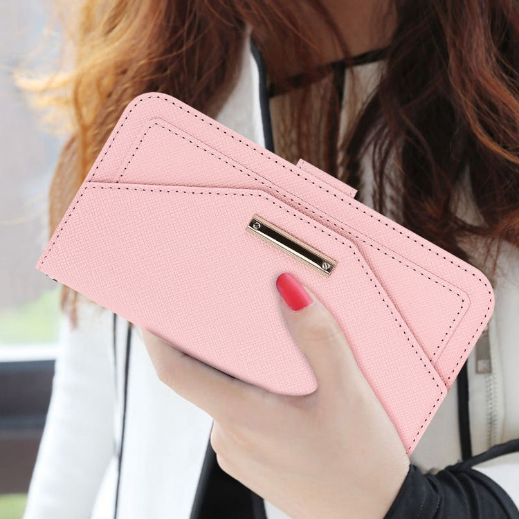 For iPhone 16 Pro Cross Texture Crossbody Lanyard Leather Phone Case(Pink)