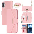 For iPhone 16 Plus Cross Texture Crossbody Lanyard Leather Phone Case(Pink) - free shipping - PMC TechLife - Order now!