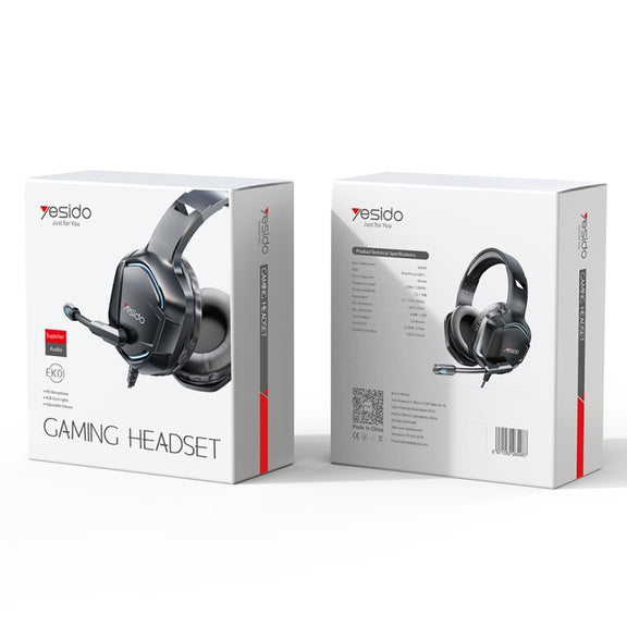 Yesido EK01 Head-mounted RGB Gaming Wired Earphone with Microphone(Black)