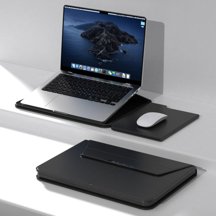 Multifunctional Laptop PU Magnetic Stand Split Liner Bag with Mouse Pad Function, Size:15 inch(Black)