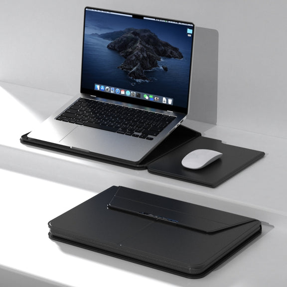Multifunctional Laptop PU Magnetic Stand Split Liner Bag with Mouse Pad Function, Size:15 inch(Black)