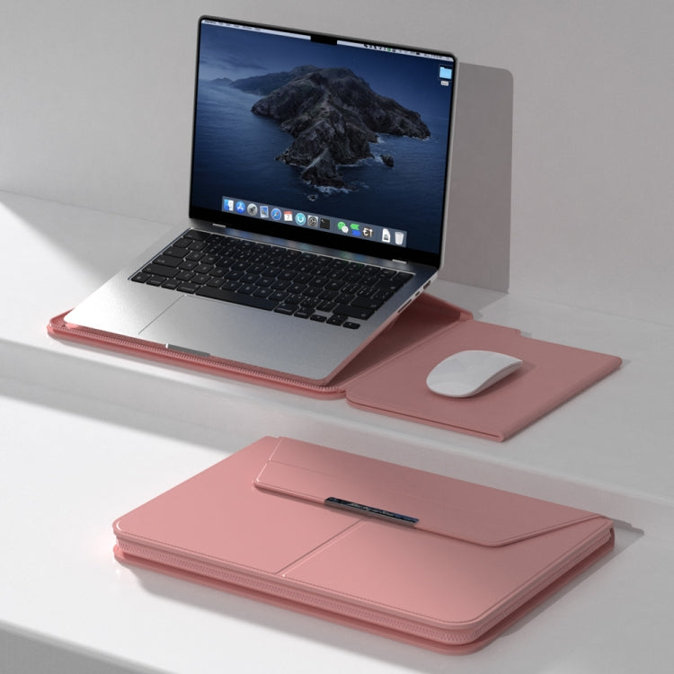 Multifunctional Laptop PU Magnetic Stand Split Liner Bag with Mouse Pad Function, Size:15 inch(Rose Gold)