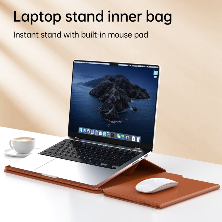 Multifunctional Laptop PU Magnetic Stand Split Liner Bag with Mouse Pad Function, Size:13-14 inch(Dark Blue)