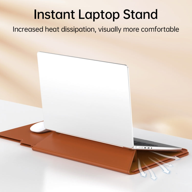 Multifunctional Laptop PU Magnetic Stand Split Liner Bag with Mouse Pad Function, Size:13-14 inch(Dark Blue)