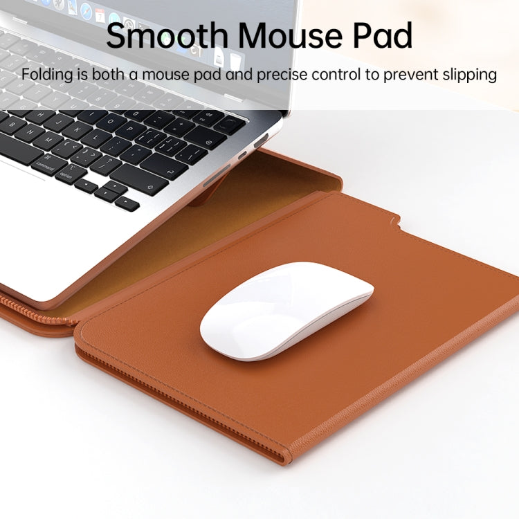 Multifunctional Laptop PU Magnetic Stand Split Liner Bag with Mouse Pad Function, Size:13-14 inch(Dark Green)